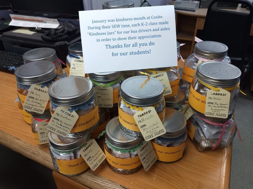 Kindness can be spread further when people work together. The kids brainstormed a way to make that happen, and created “kindness jars,” which they gave to the district’s transportation staff to thank them.